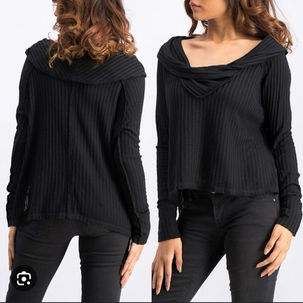 Free People Sweater Wildcat Pullover Black Small Cotton‎ Cowl Neck